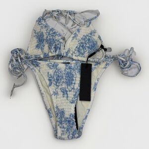 Triangl Bikini Set Womens Size Large Blue White Floral NWT String Summer Beach